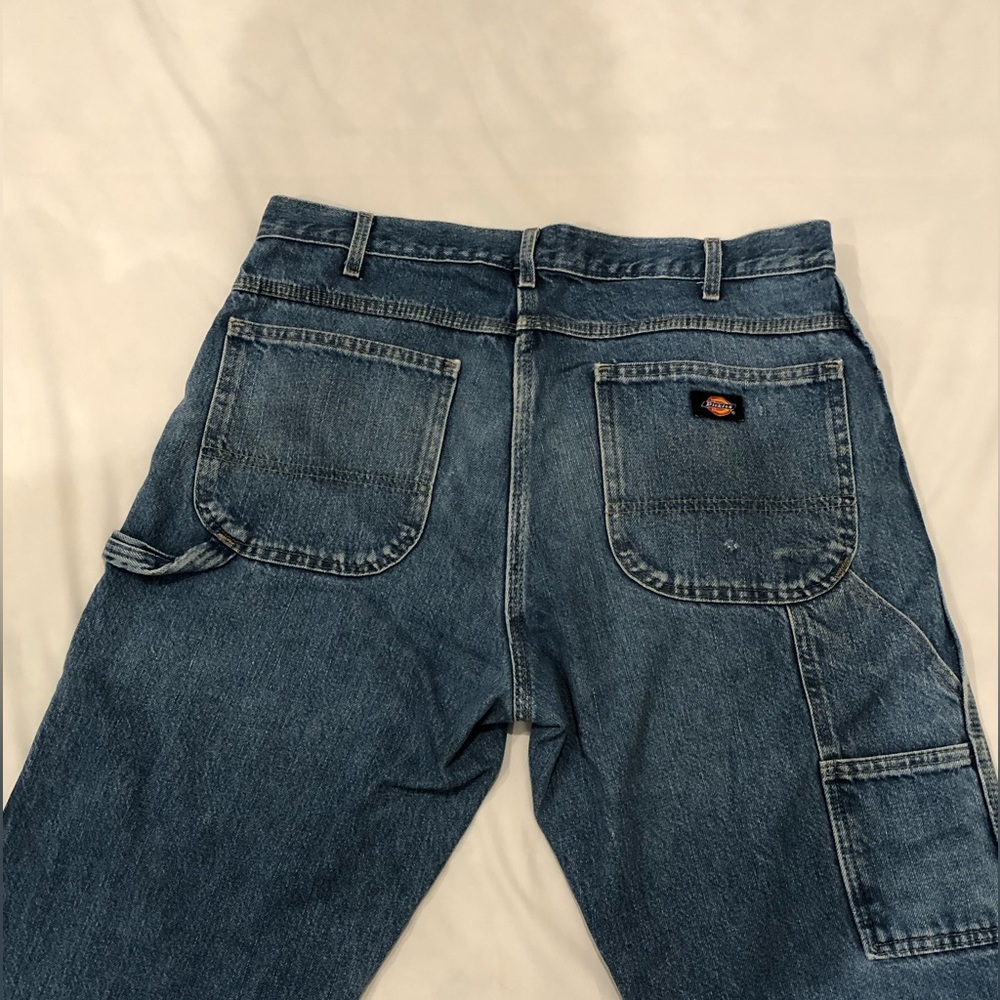 vtg DICKIES Distressed Denim Carpenter Baggy Jeans 34x32 workwear skater 90s 00s - Picture 8 of 10